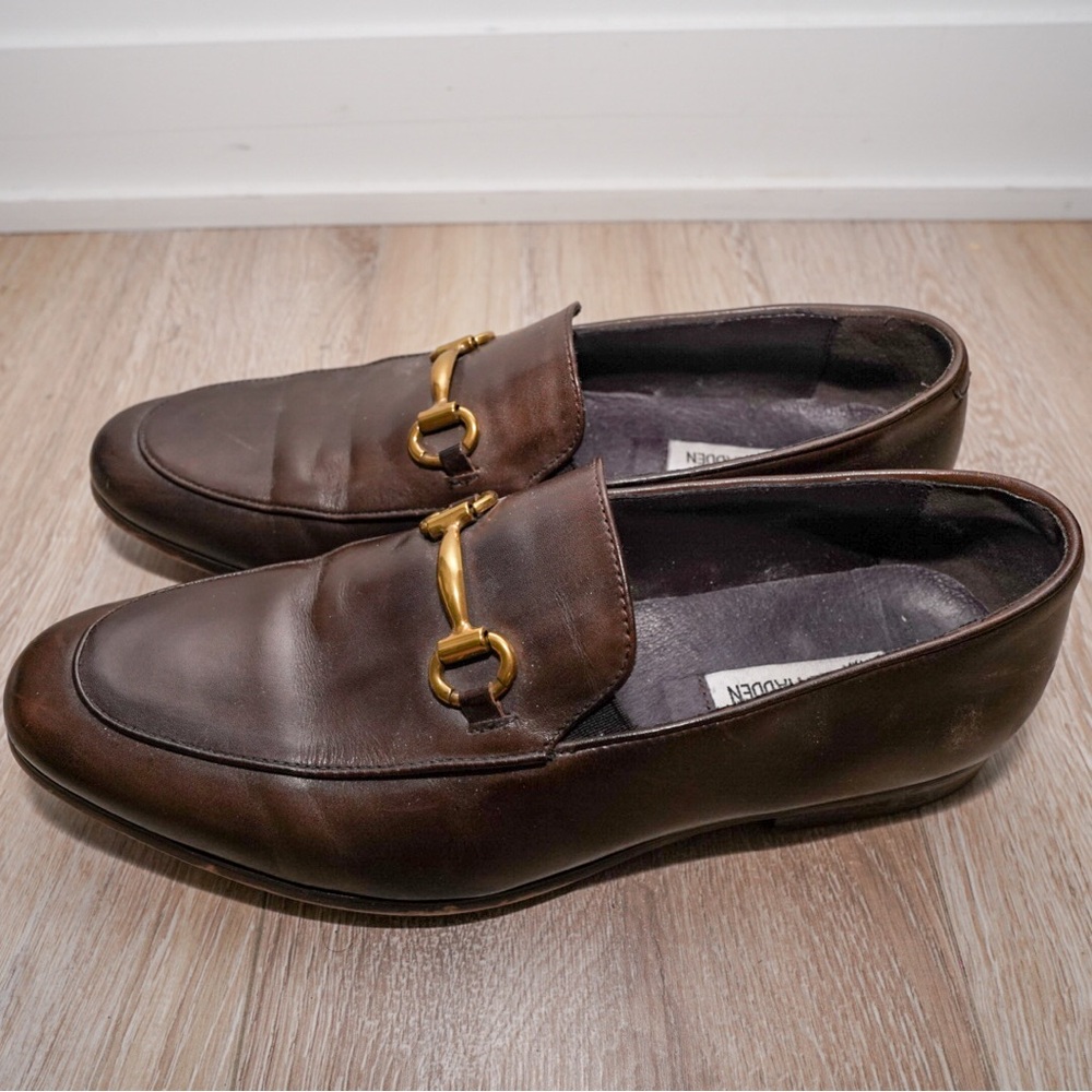 Steve Madden Brown Leather Loafers with Gold Accent